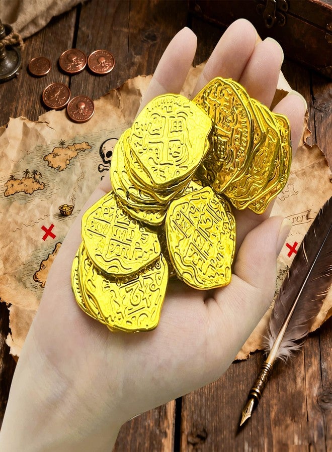 UOUYOO 100 Pcs Plastic Gold Coins Fake Coins Pirate Coins for Pirate Treasure Classroom Reward Board Games Treasure Chest Cosplay Tokens - Image 3
